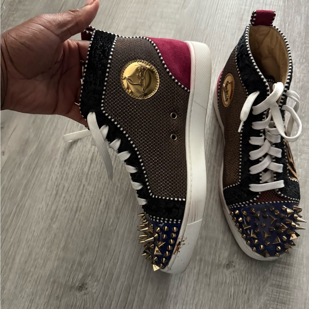 Christian Louboutin Red and Black Spiked Sneakers